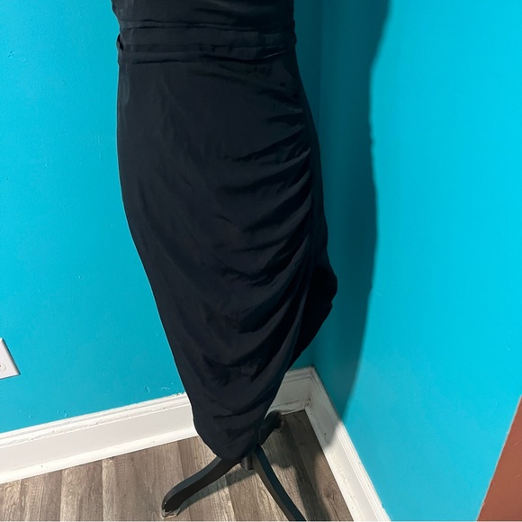 Abercrombie & Fitch S Black Satin Ruched Side Slit Midi Dress - Picture 3 of 5